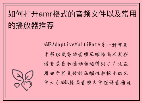 如何打开amr格式的音频文件以及常用的播放器推荐